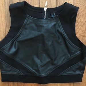Marciano Learher fitted crop top w/zipper detail